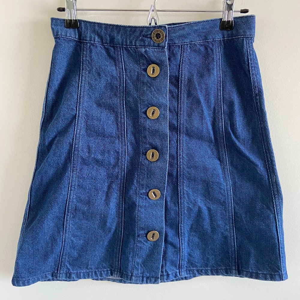 Pilcro and the Letterpress Denim Mini Skirt